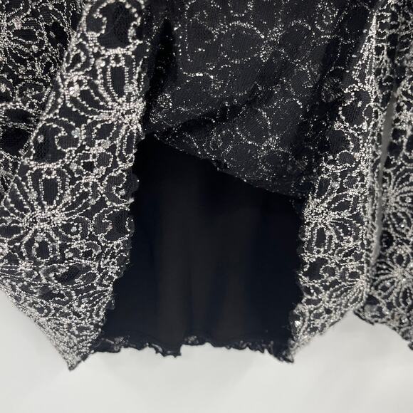 Vtg Y2K Brittany Black Embroidery Crystal Top Sz XL Glam Holiday Mesh Whimsigoth - Picture 10 of 13